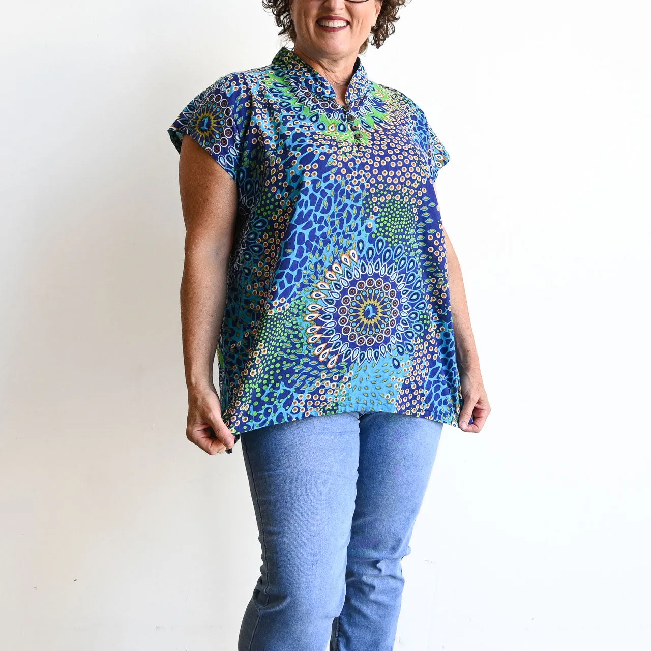 Loose Fit Cotton Tunic Top by KOBOMO - Mandala