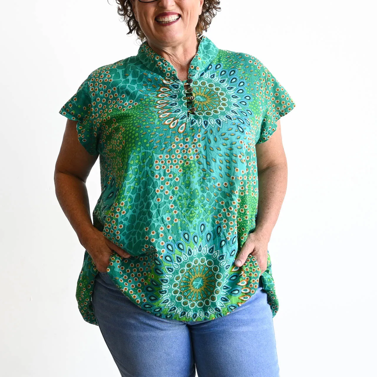 Loose Fit Cotton Tunic Top by KOBOMO - Mandala