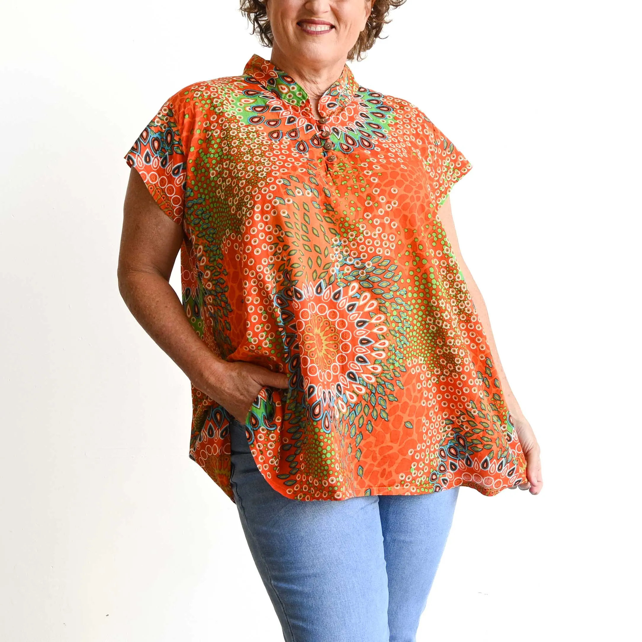 Loose Fit Cotton Tunic Top by KOBOMO - Mandala