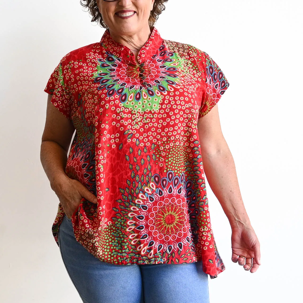 Loose Fit Cotton Tunic Top by KOBOMO - Mandala