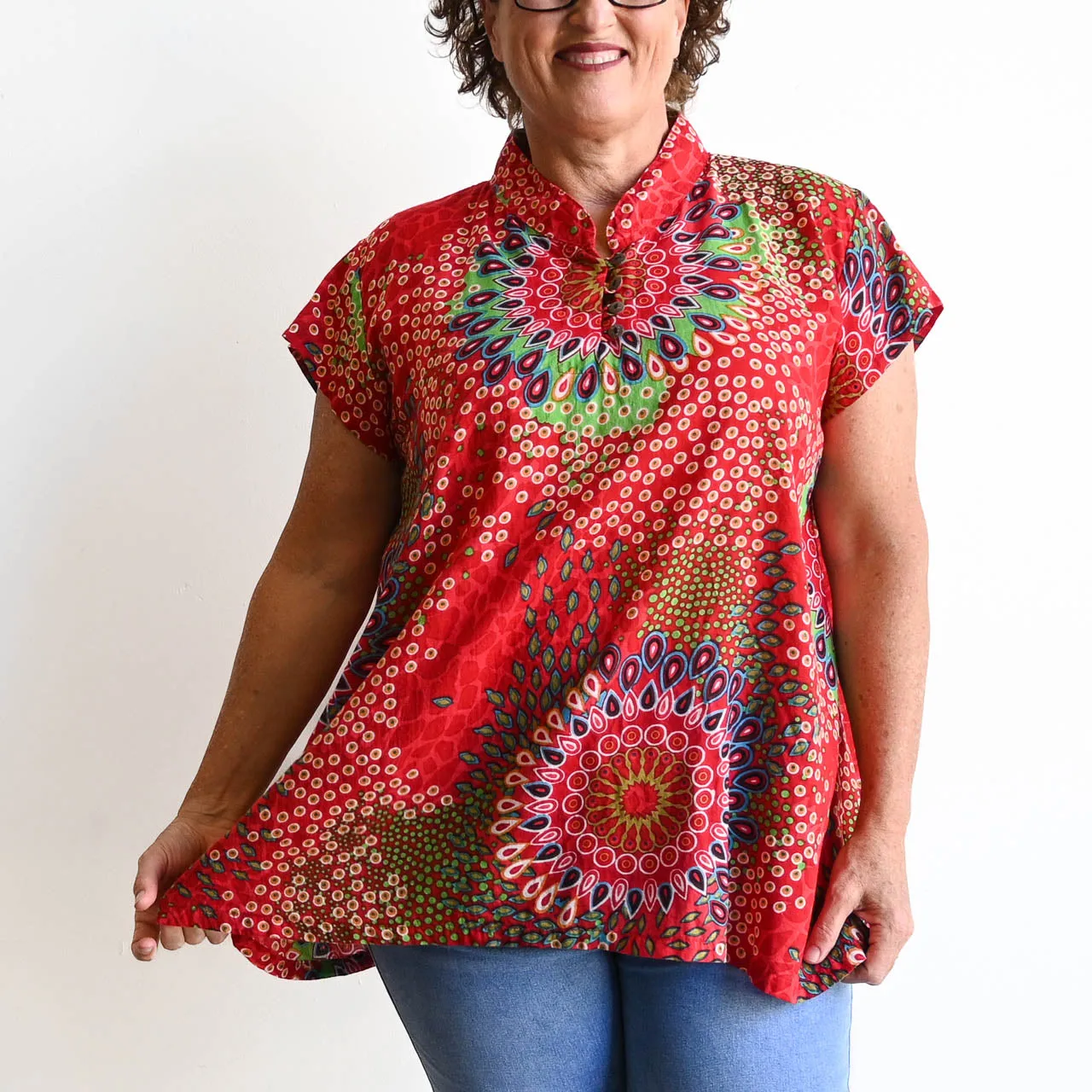 Loose Fit Cotton Tunic Top by KOBOMO - Mandala