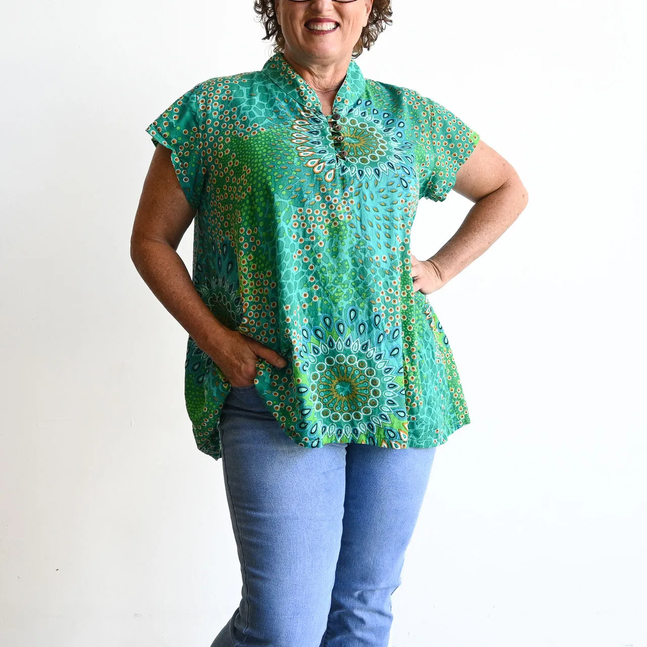 Loose Fit Cotton Tunic Top by KOBOMO - Mandala