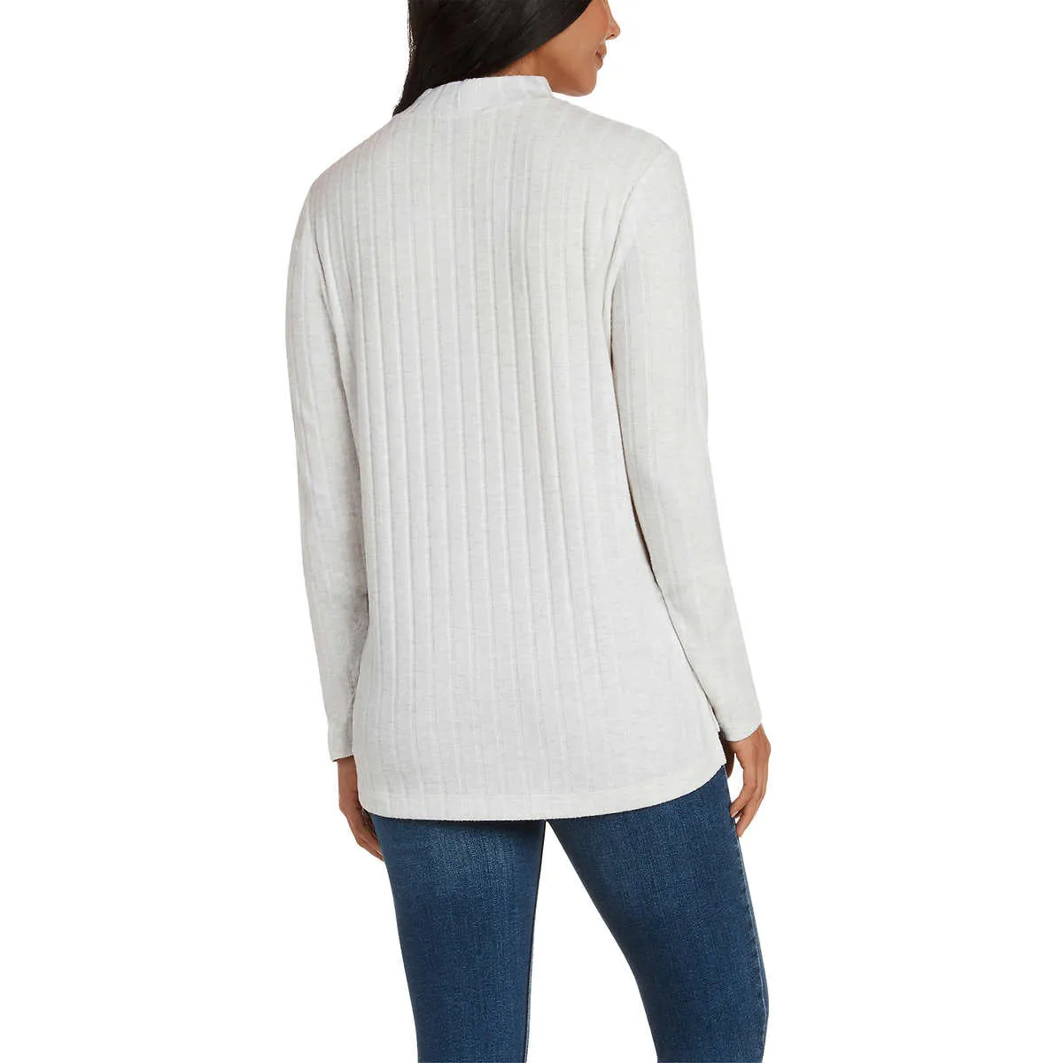 Matty M Women's Mock Neck Brushed Ribbed Knit Sweater Tunic Top