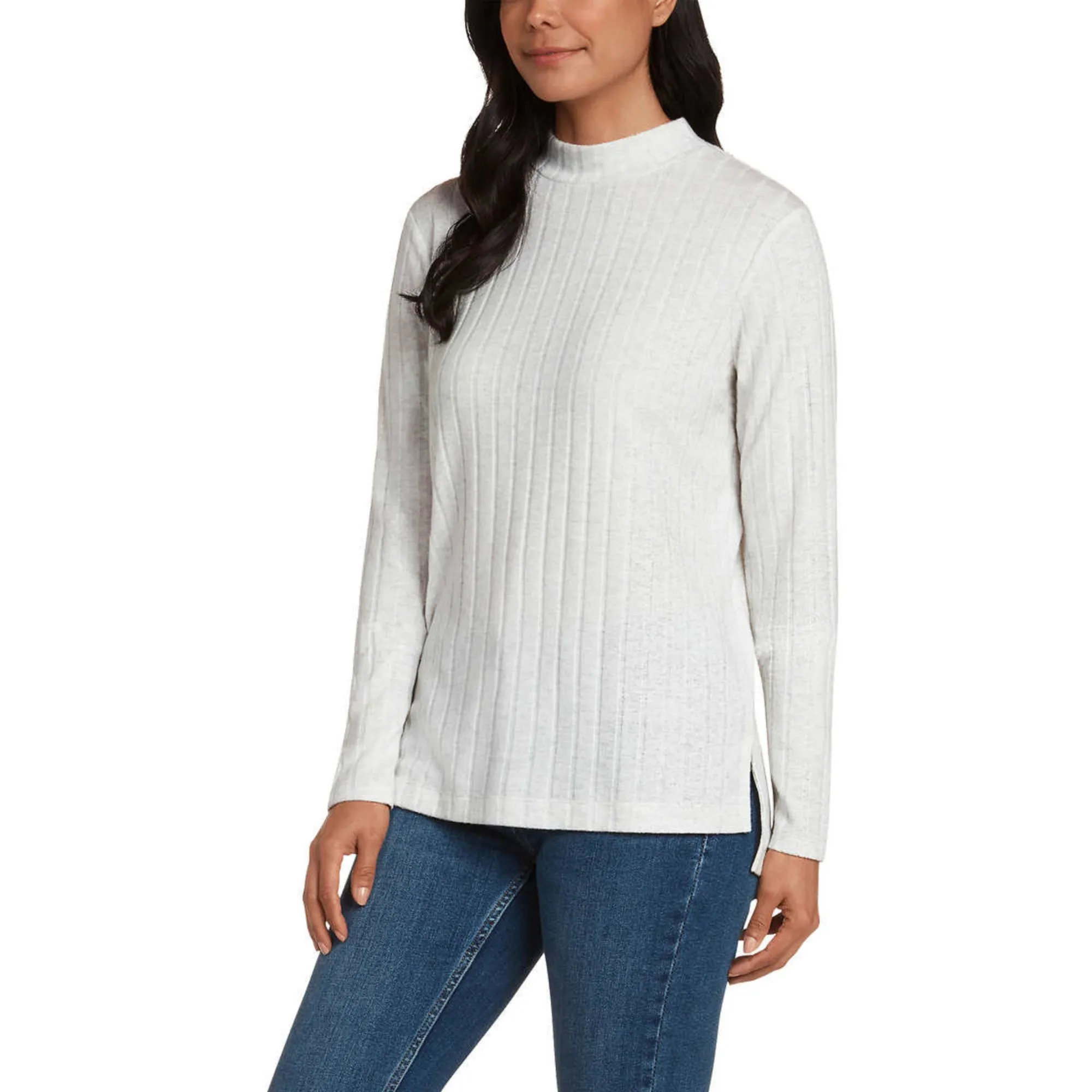 Matty M Women's Mock Neck Brushed Ribbed Knit Sweater Tunic Top