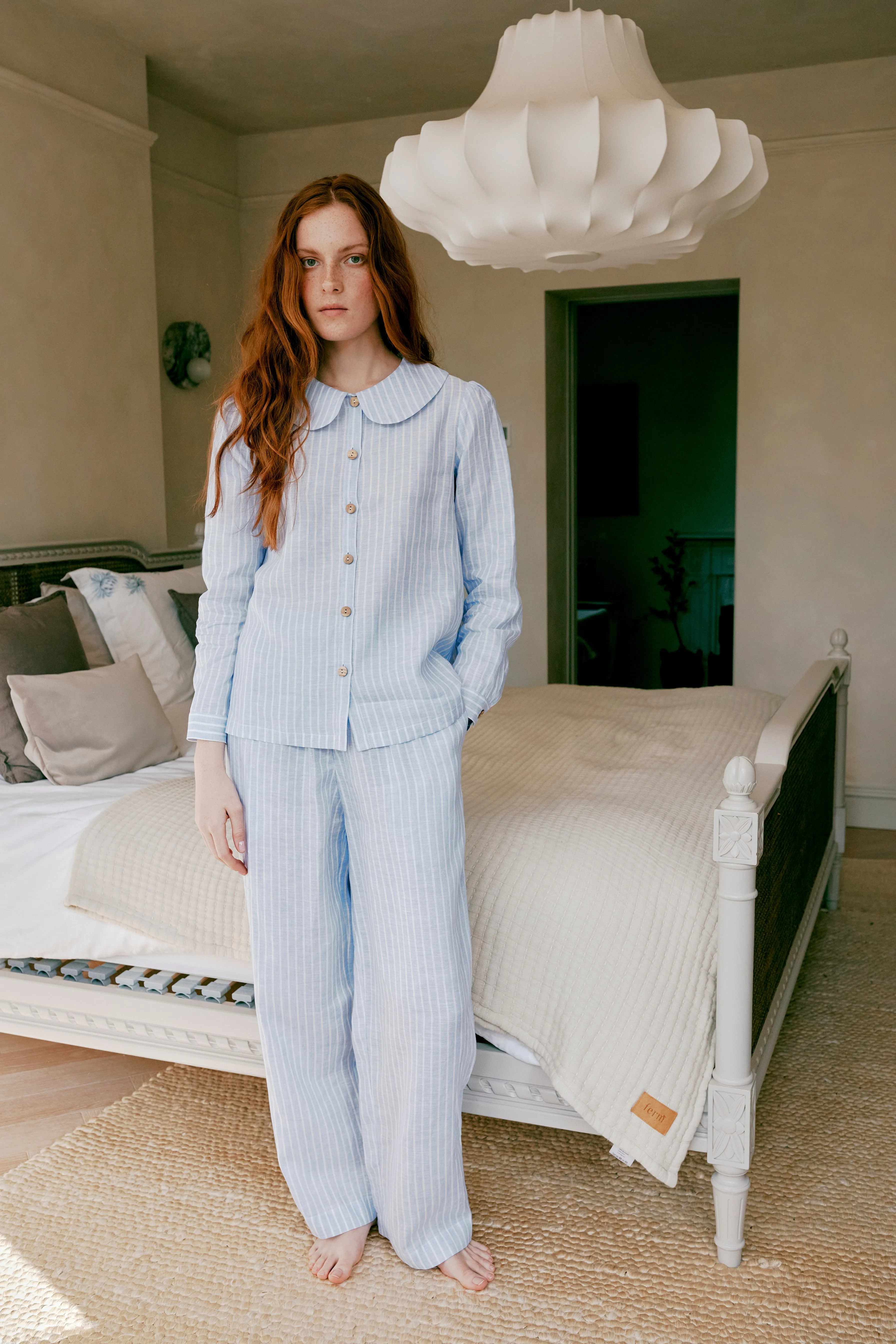 Maya Linen Trousers - Baby Blue Stripe