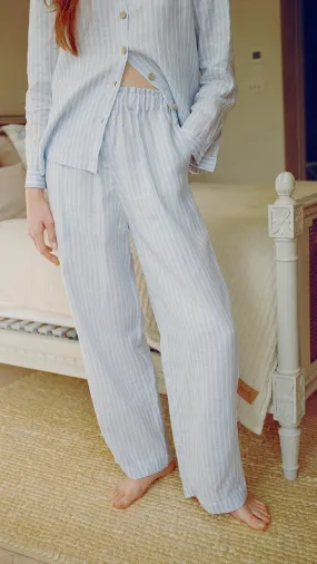 Maya Linen Trousers - Baby Blue Stripe