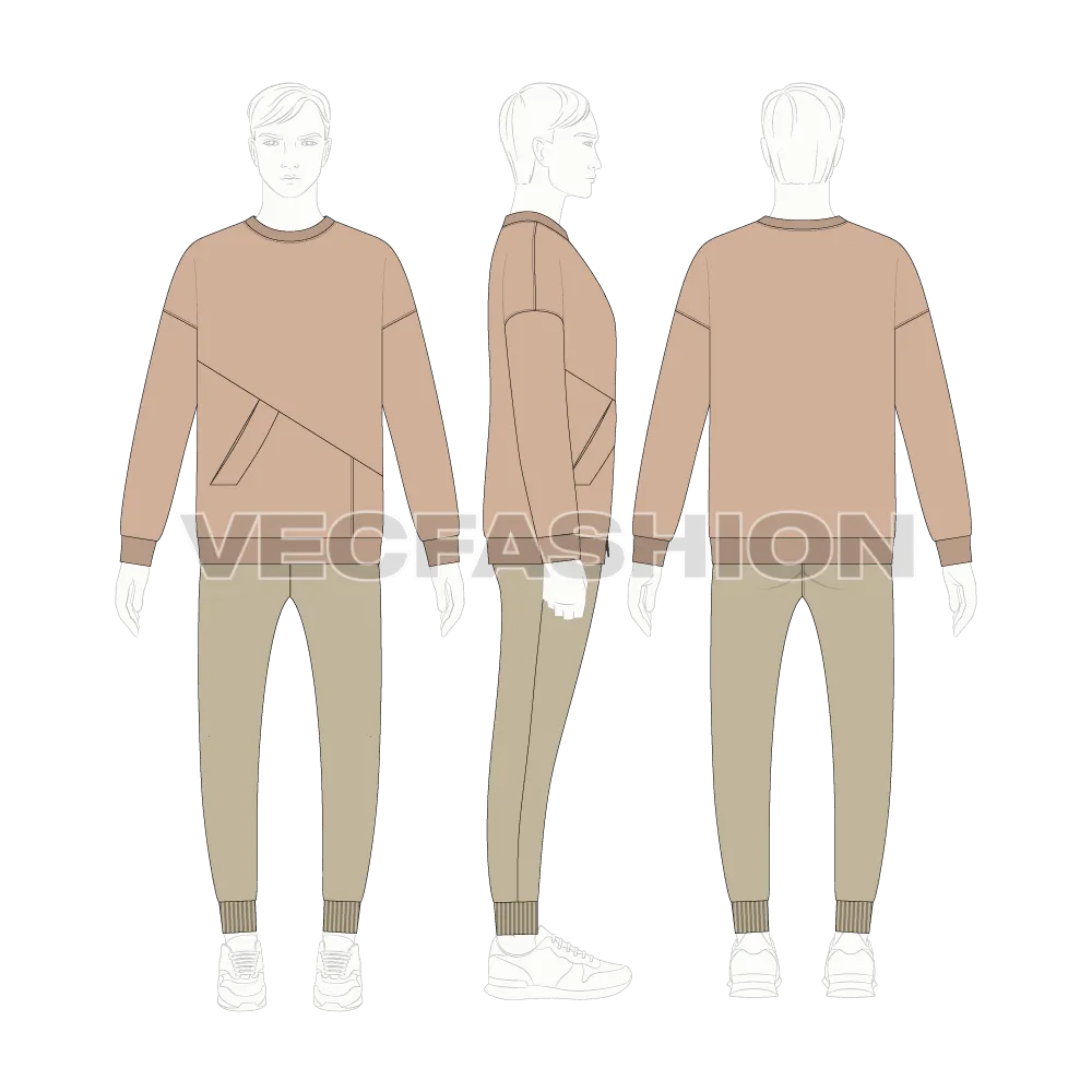 Men Oversized Sweater Flat Sketch