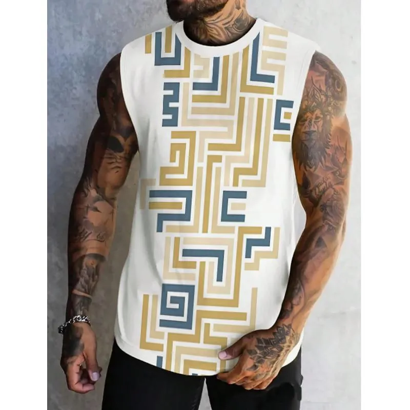 Men's Greek Maze Printed Casual Tank 23793597L