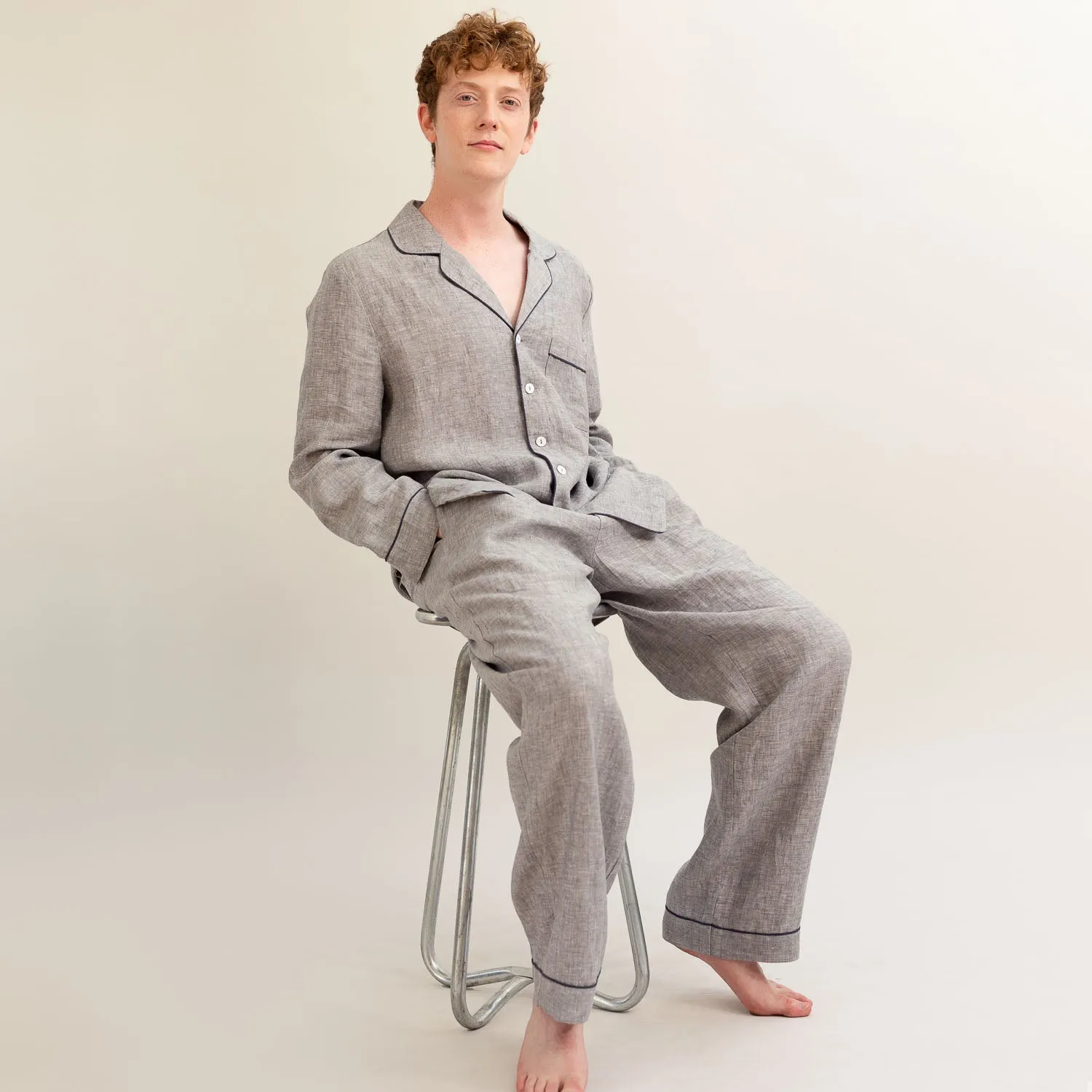 Men's Grey Linen Pyjama Trousers