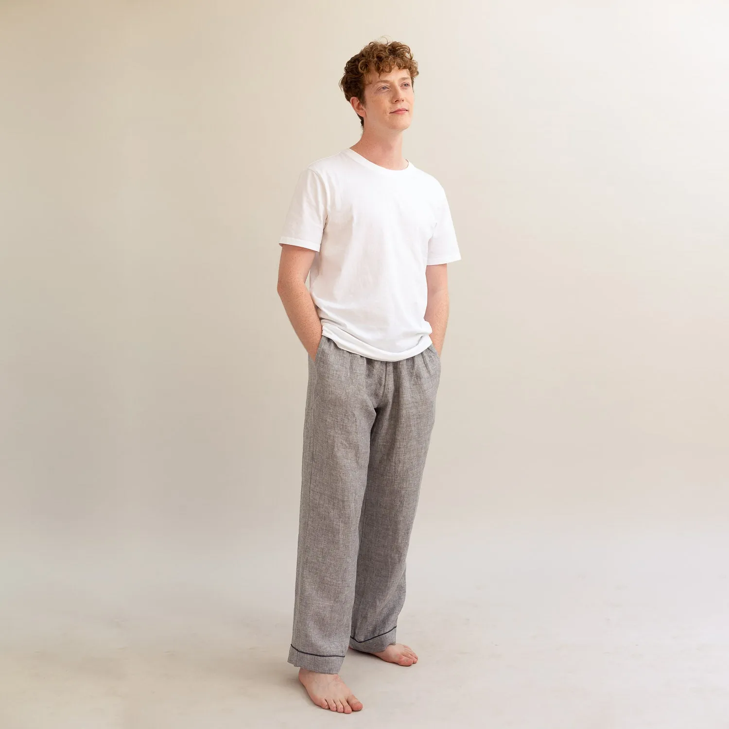 Men's Grey Linen Pyjama Trousers