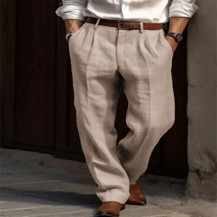 Men's Linen Double Pleated Trousers