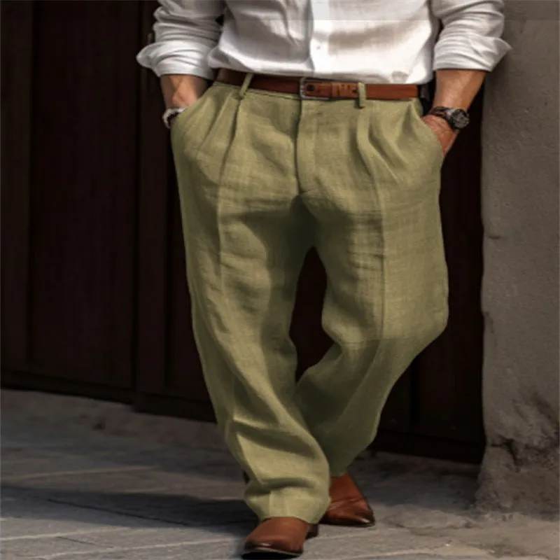 Men's Linen Double Pleated Trousers