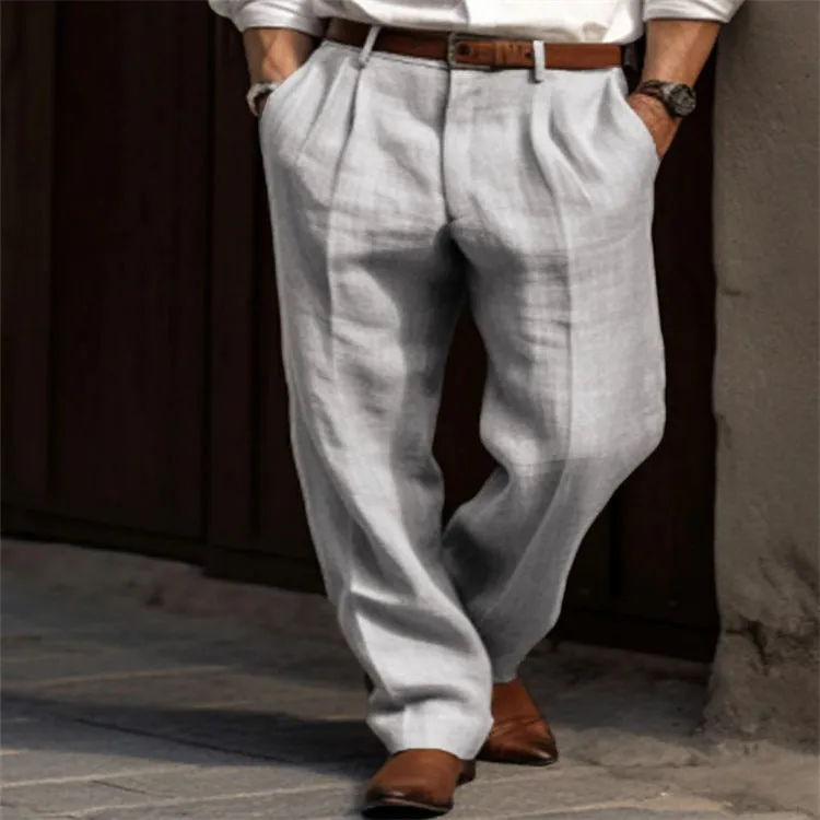 Men's Linen Double Pleated Trousers