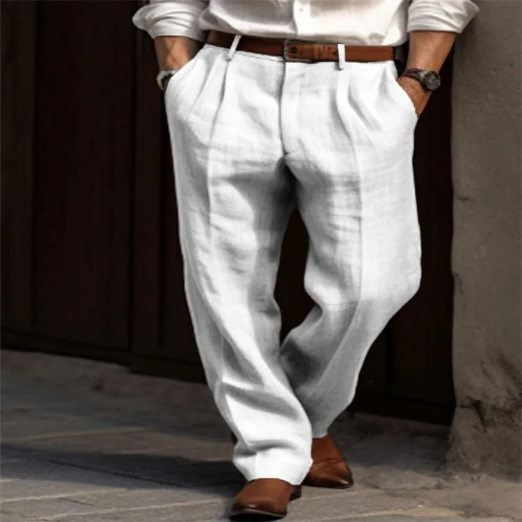 Men's Linen Double Pleated Trousers