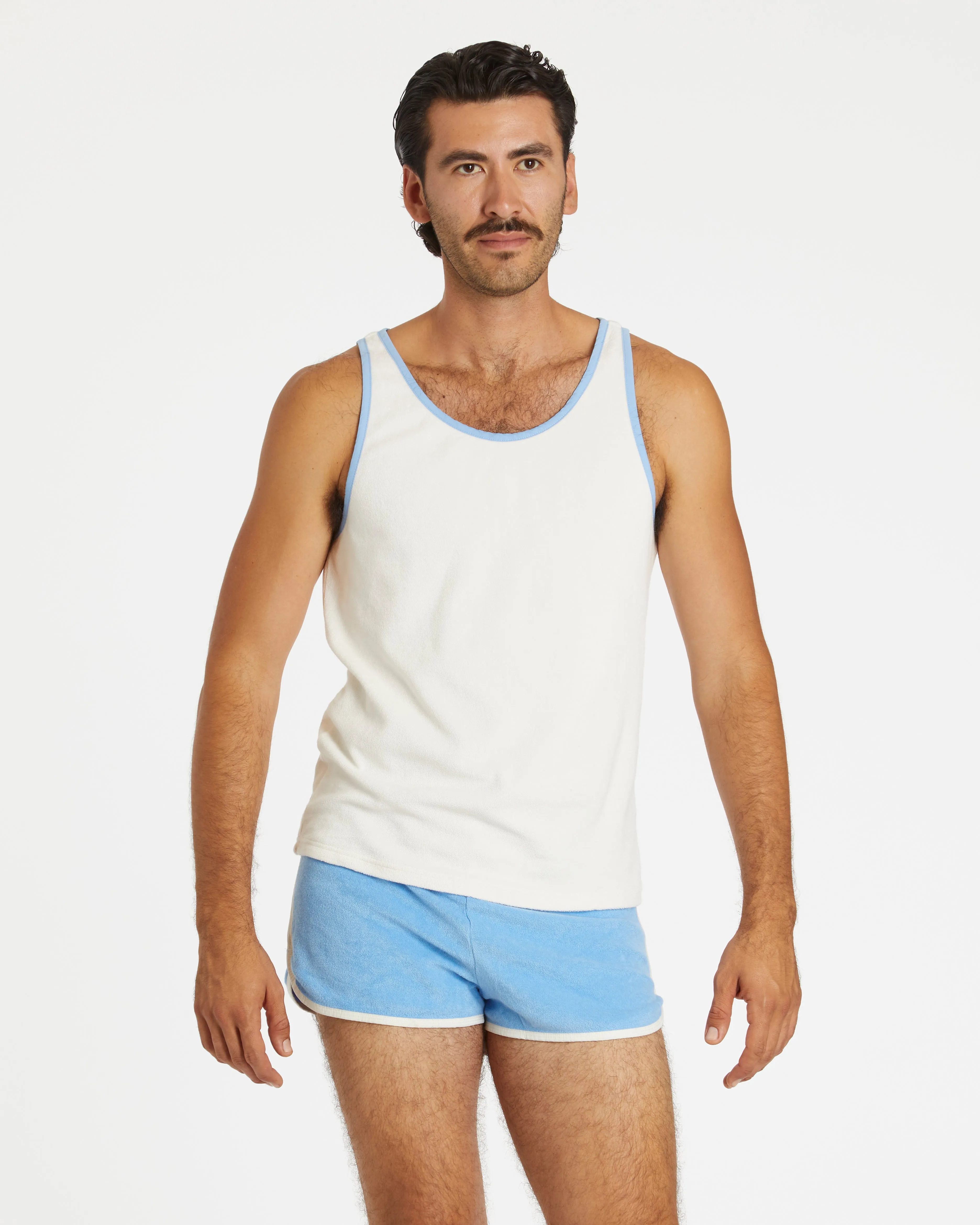 Men's Terry Tank (Cream/Blue Poppy)