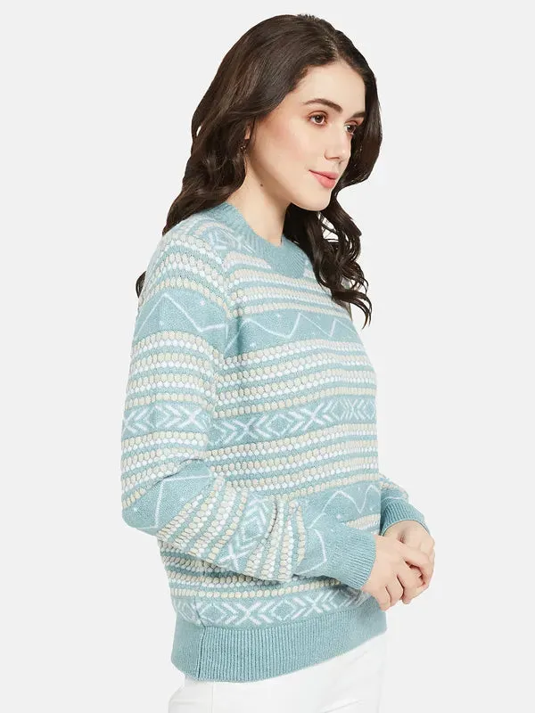 Mettle Women Blue  White Printed Pullover