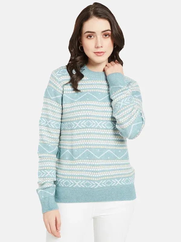 Mettle Women Blue  White Printed Pullover