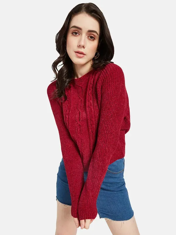 Mettle Women Red Cable Knit Pullover