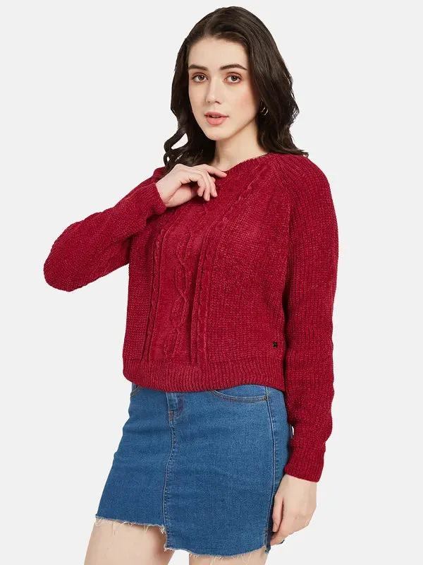 Mettle Women Red Cable Knit Pullover