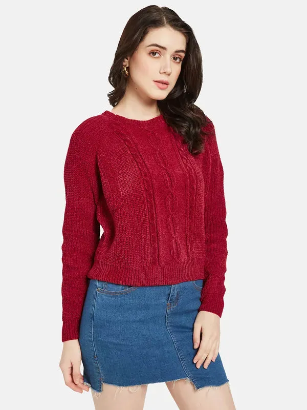 Mettle Women Red Cable Knit Pullover