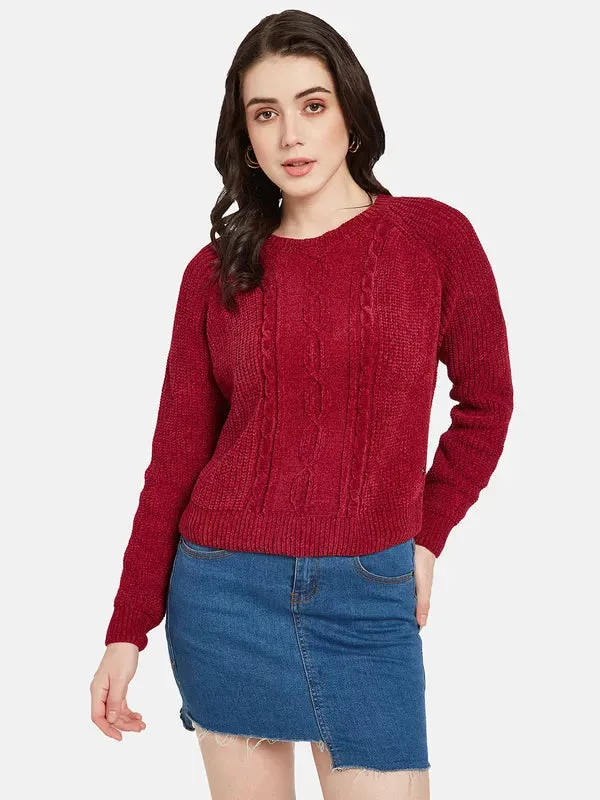 Mettle Women Red Cable Knit Pullover