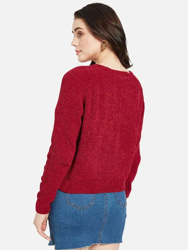 Mettle Women Red Cable Knit Pullover