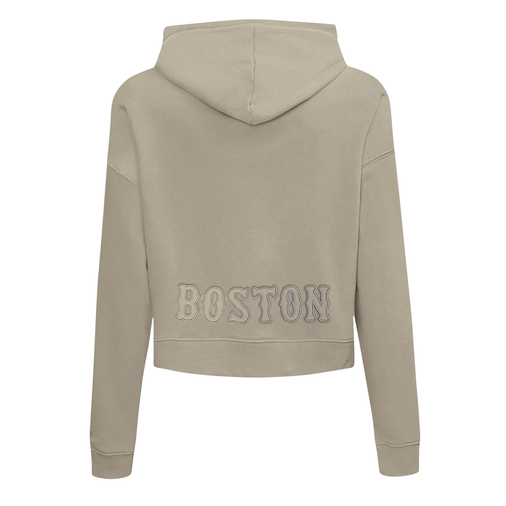 MLB BOSTON RED SOX NEUTRAL WOMEN'S CROPPED PO HOODIE (TAUPE)