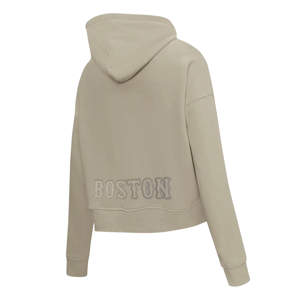 MLB BOSTON RED SOX NEUTRAL WOMEN'S CROPPED PO HOODIE (TAUPE)