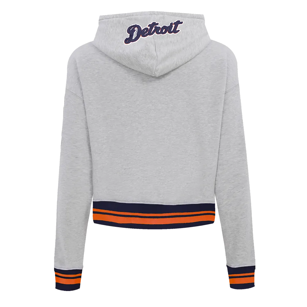 MLB DETROIT TIGERS MASHUP WOMEN'S RIB CROPPED PO HOODIE (HEATHER GREY/MIDNIGHT NAVY/ORANGE)