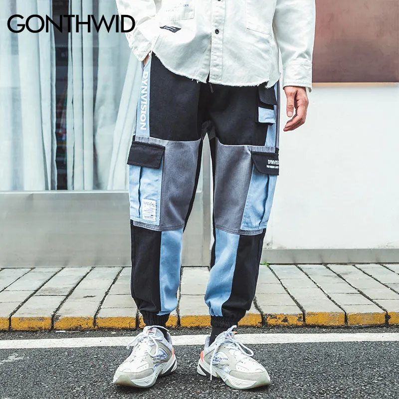 Multi Pocekts Color Block Patchwork Jogger