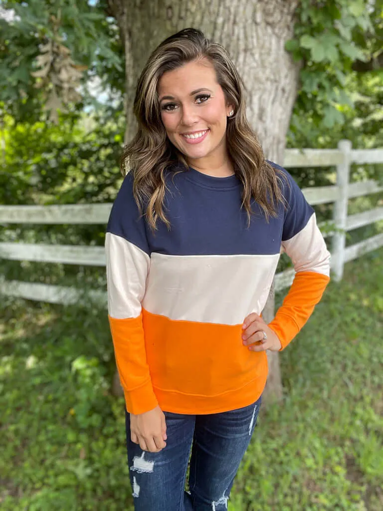 Navy - Oatmeal - Orange Color Block Tunic