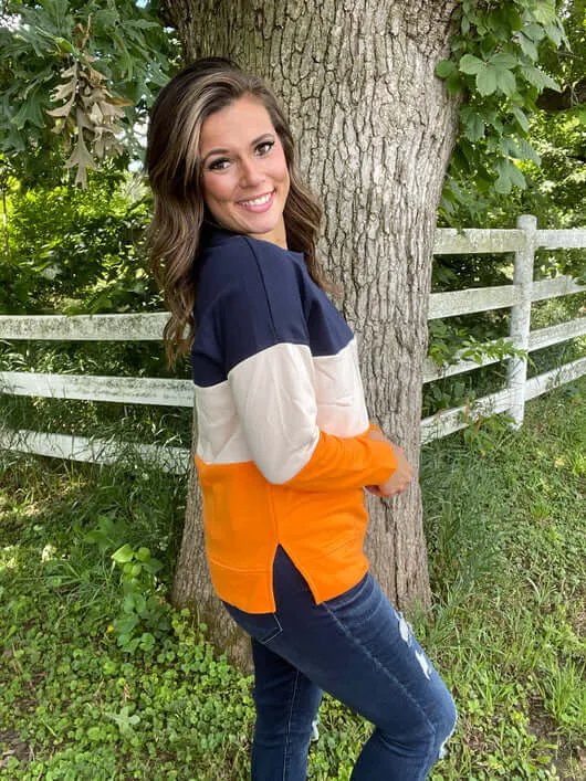 Navy - Oatmeal - Orange Color Block Tunic