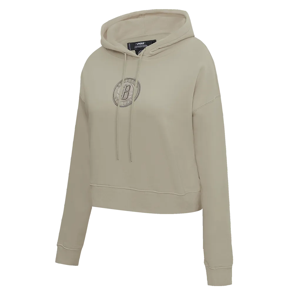 NBA BROOKLYN NETS NEUTRAL WOMEN'S CROPPED PO HOODIE (TAUPE)