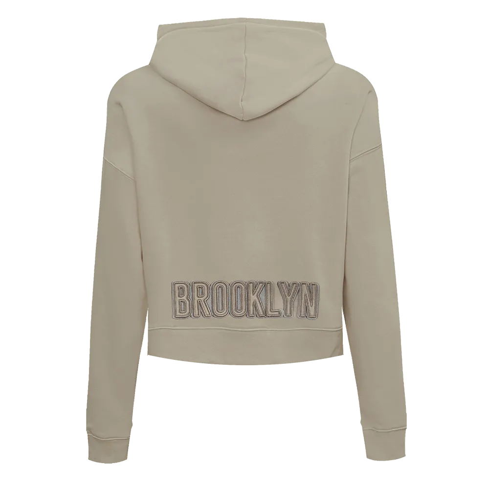 NBA BROOKLYN NETS NEUTRAL WOMEN'S CROPPED PO HOODIE (TAUPE)