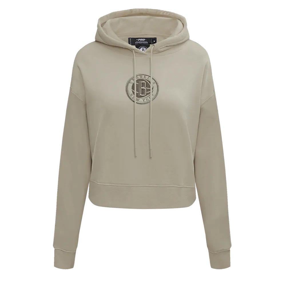 NBA BROOKLYN NETS NEUTRAL WOMEN'S CROPPED PO HOODIE (TAUPE)