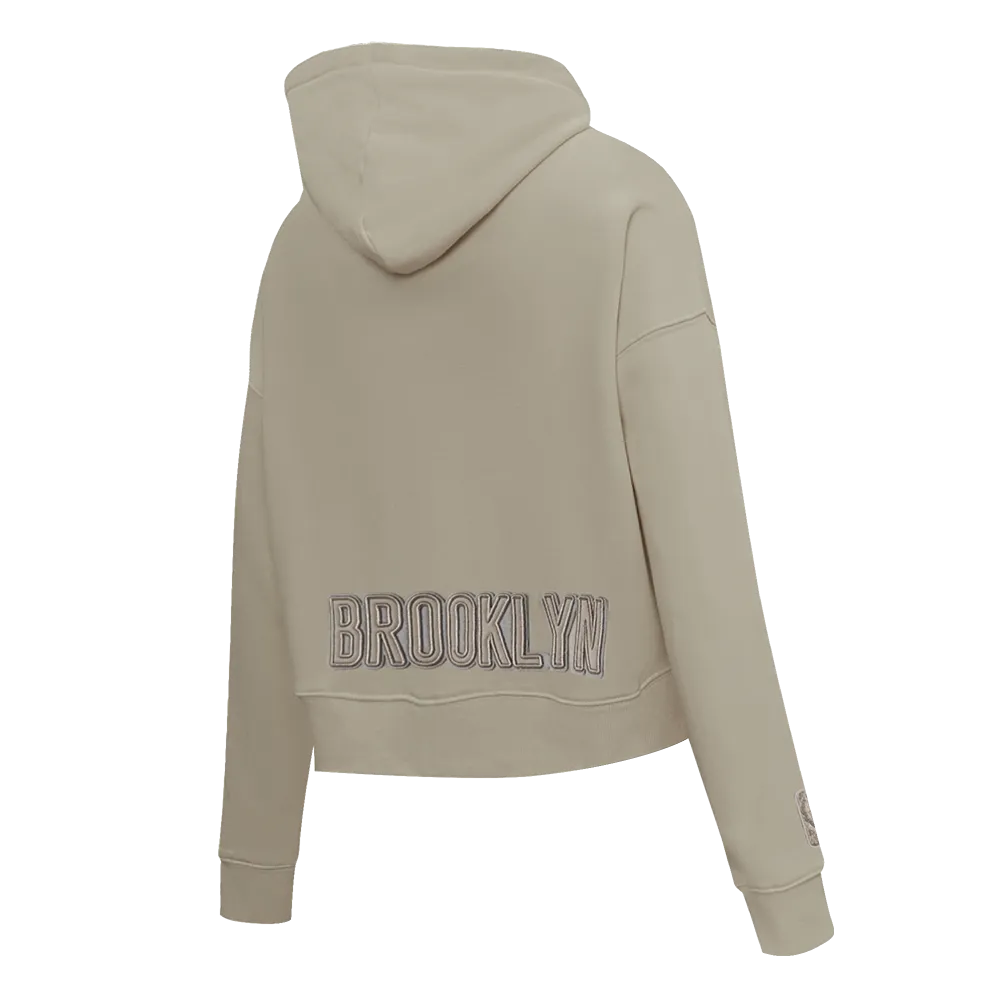 NBA BROOKLYN NETS NEUTRAL WOMEN'S CROPPED PO HOODIE (TAUPE)