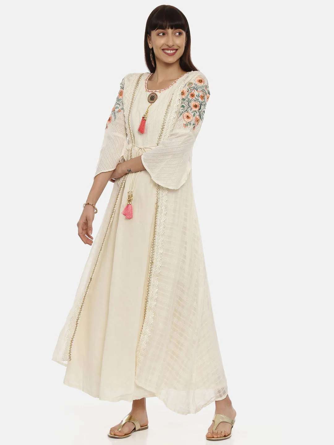 Neeru's Cream Color Cotton Fabric Tunic