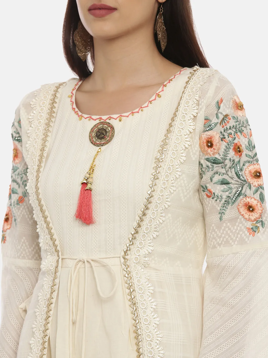 Neeru's Cream Color Cotton Fabric Tunic