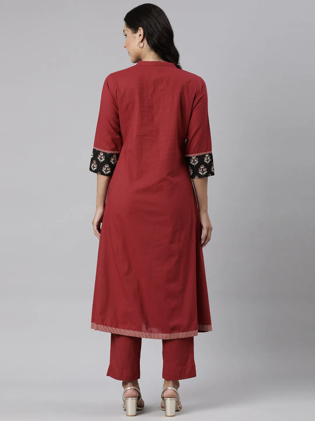 Neerus Maroon Panelled Printed Kurta And Trousers