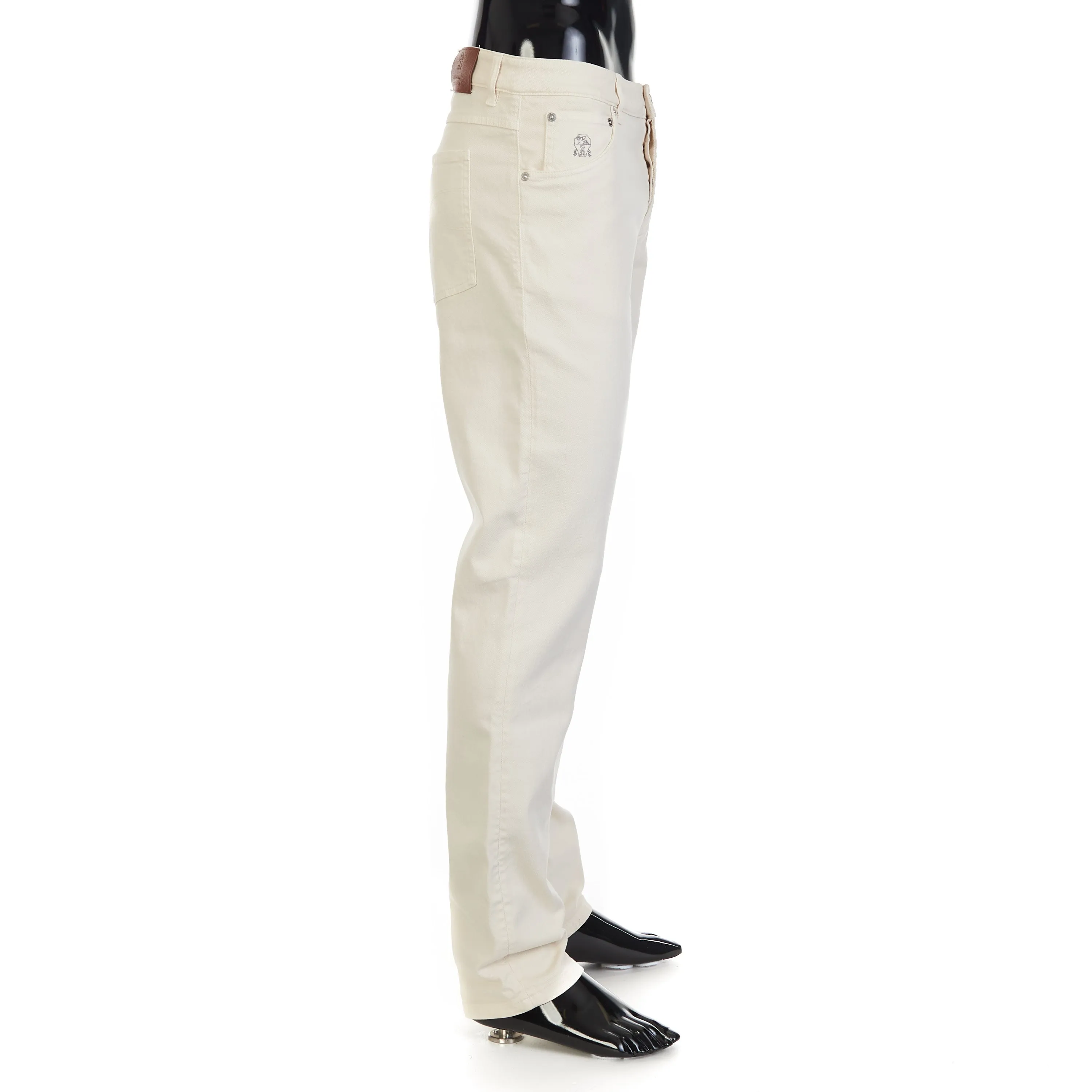 Off White Stretch Denim Trousers - Slim Fit, Five-Pocket