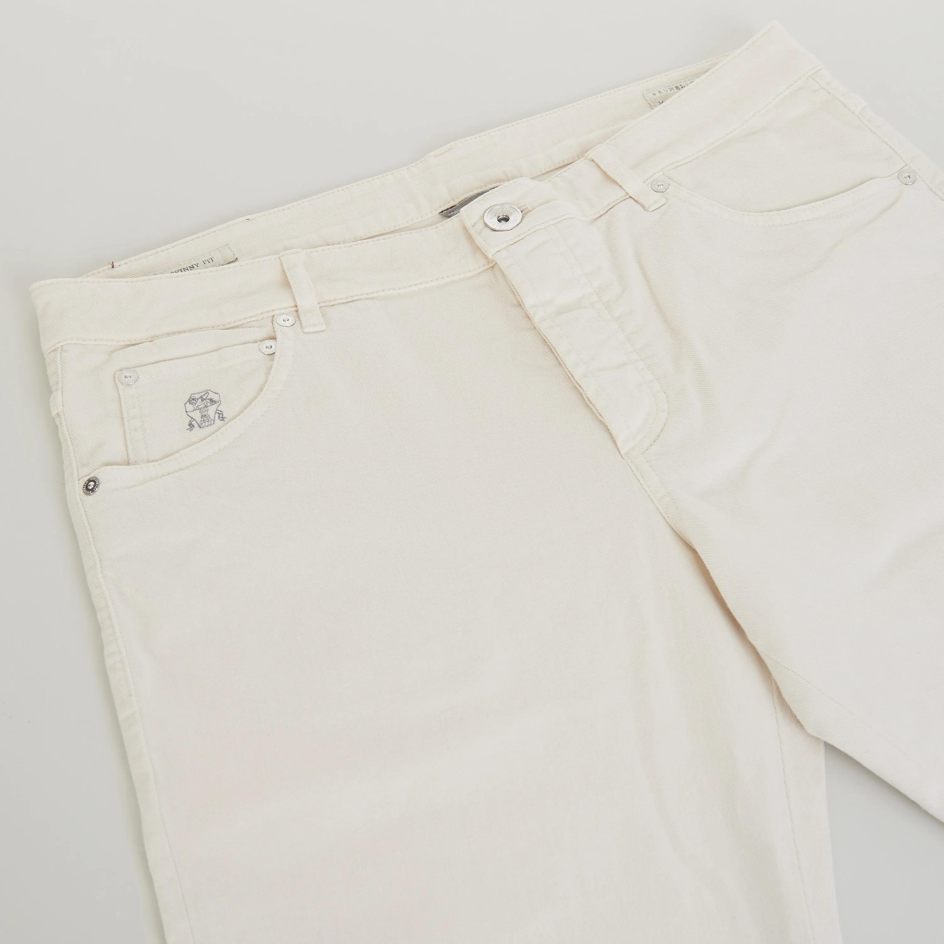 Off White Stretch Denim Trousers - Slim Fit, Five-Pocket