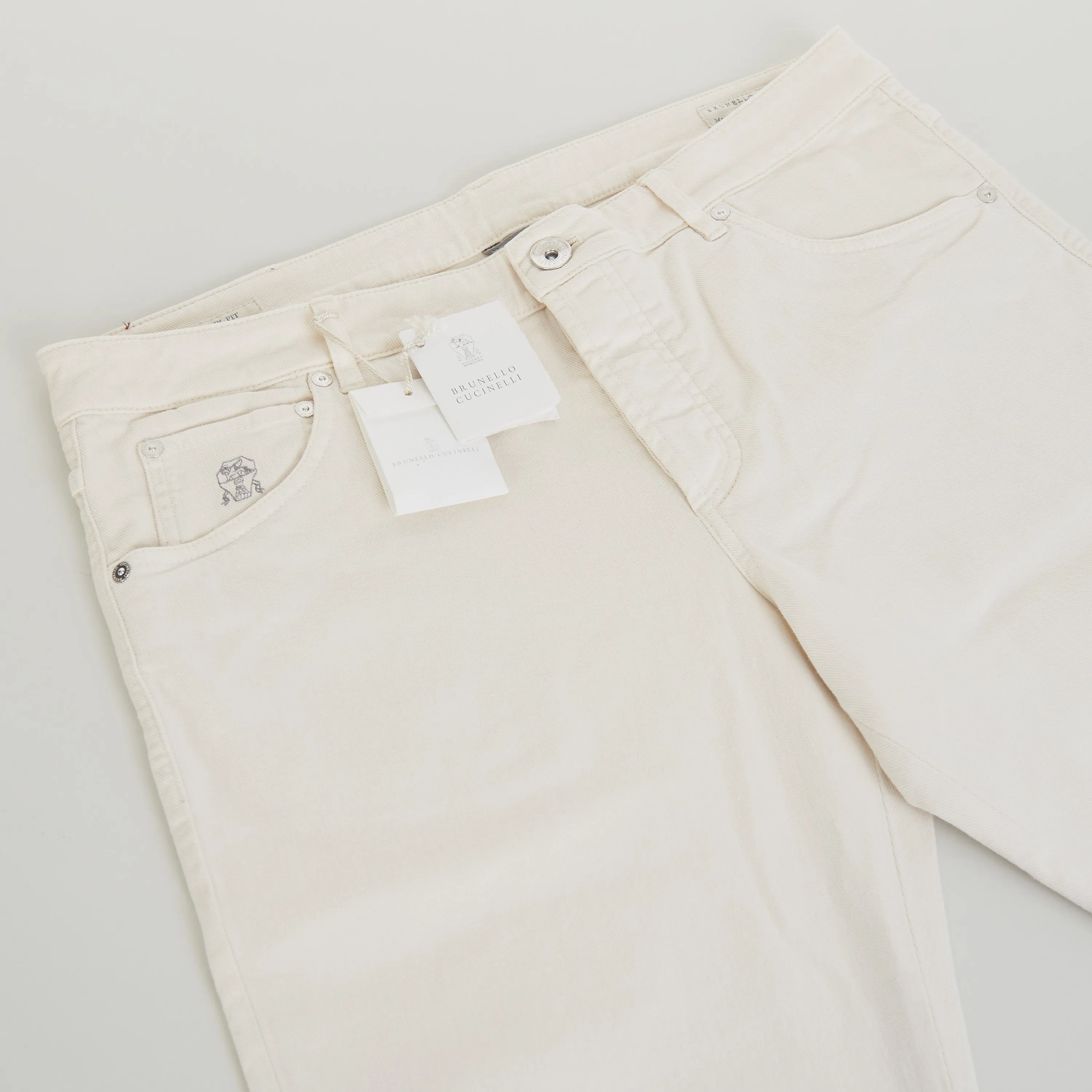 Off White Stretch Denim Trousers - Slim Fit, Five-Pocket