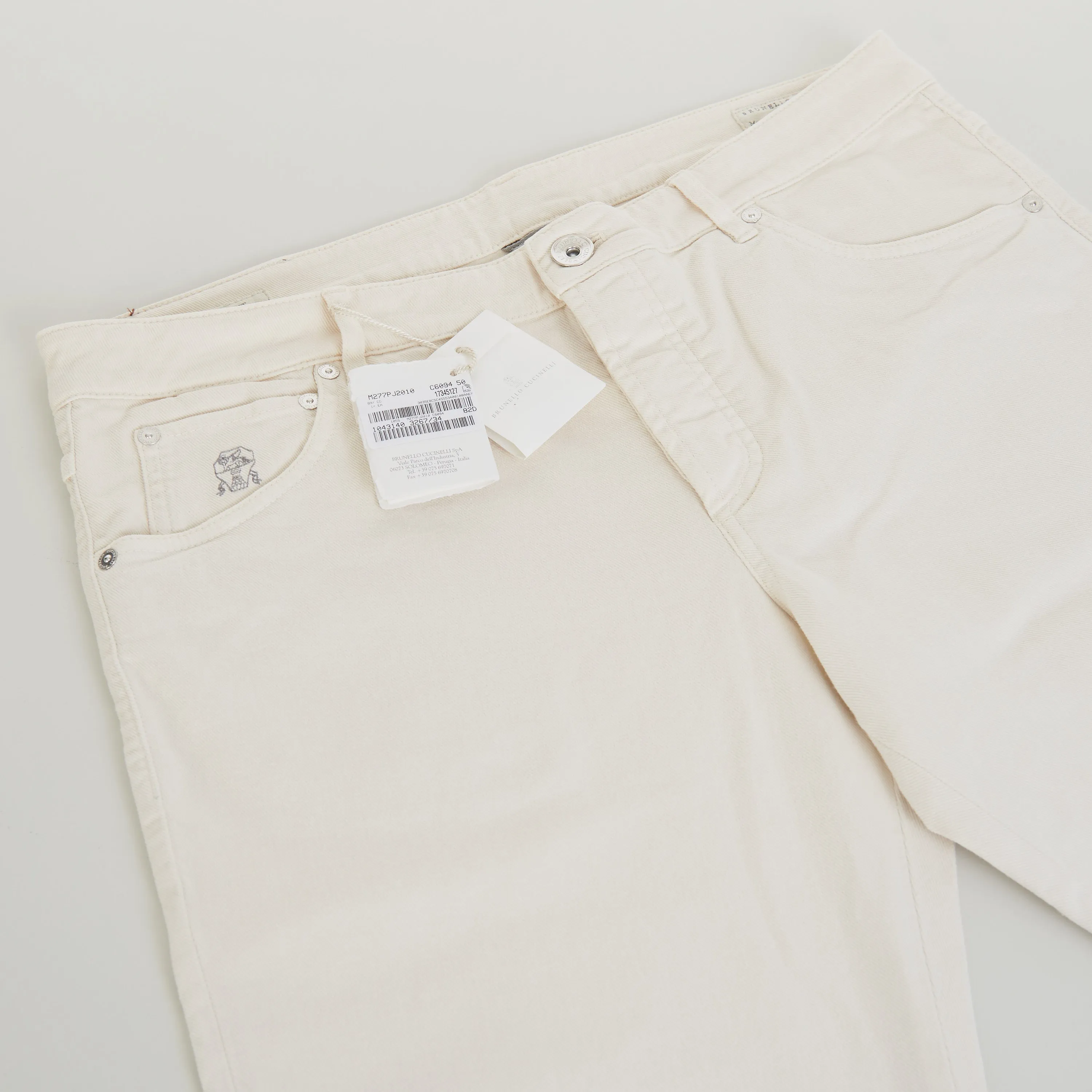 Off White Stretch Denim Trousers - Slim Fit, Five-Pocket