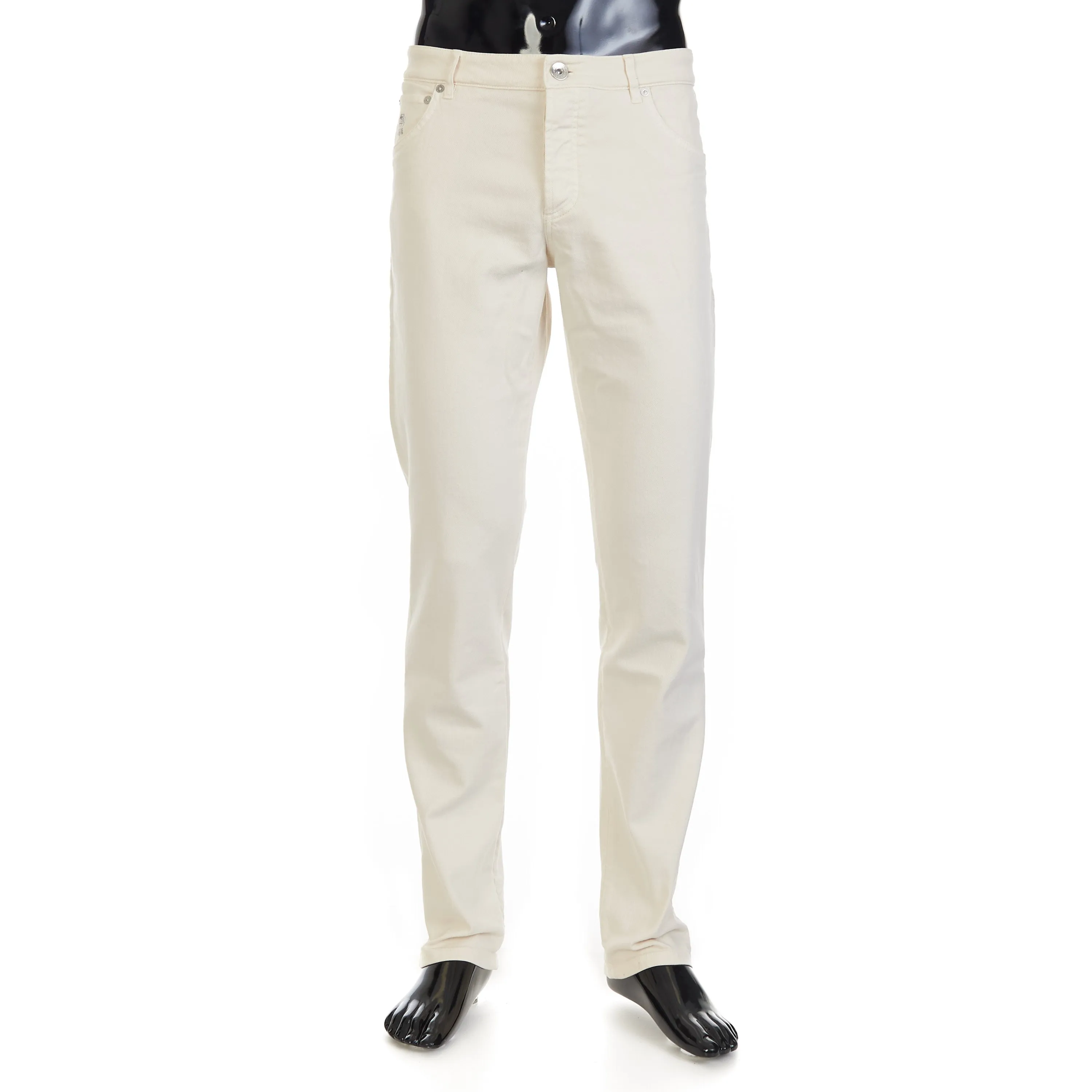 Off White Stretch Denim Trousers - Slim Fit, Five-Pocket