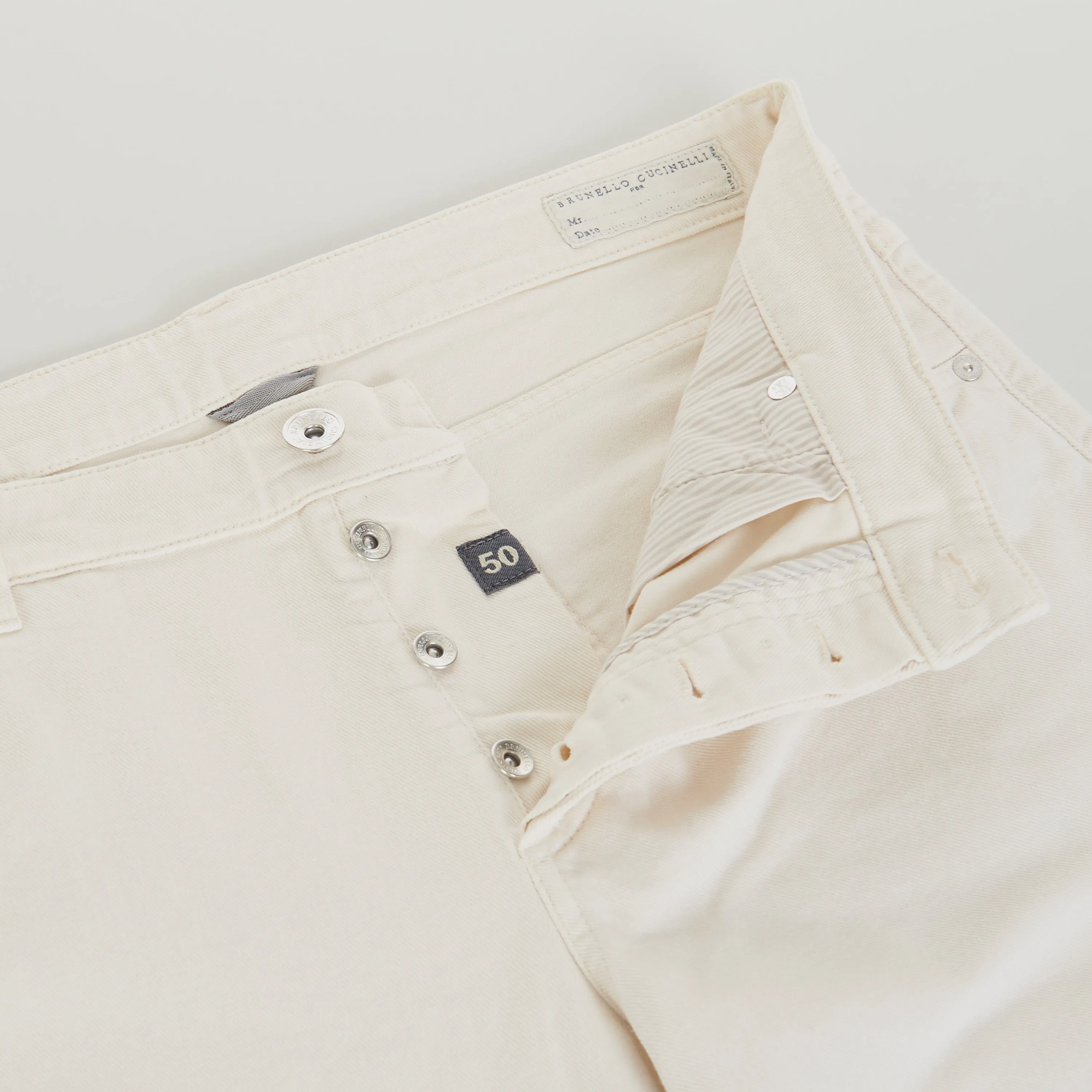 Off White Stretch Denim Trousers - Slim Fit, Five-Pocket