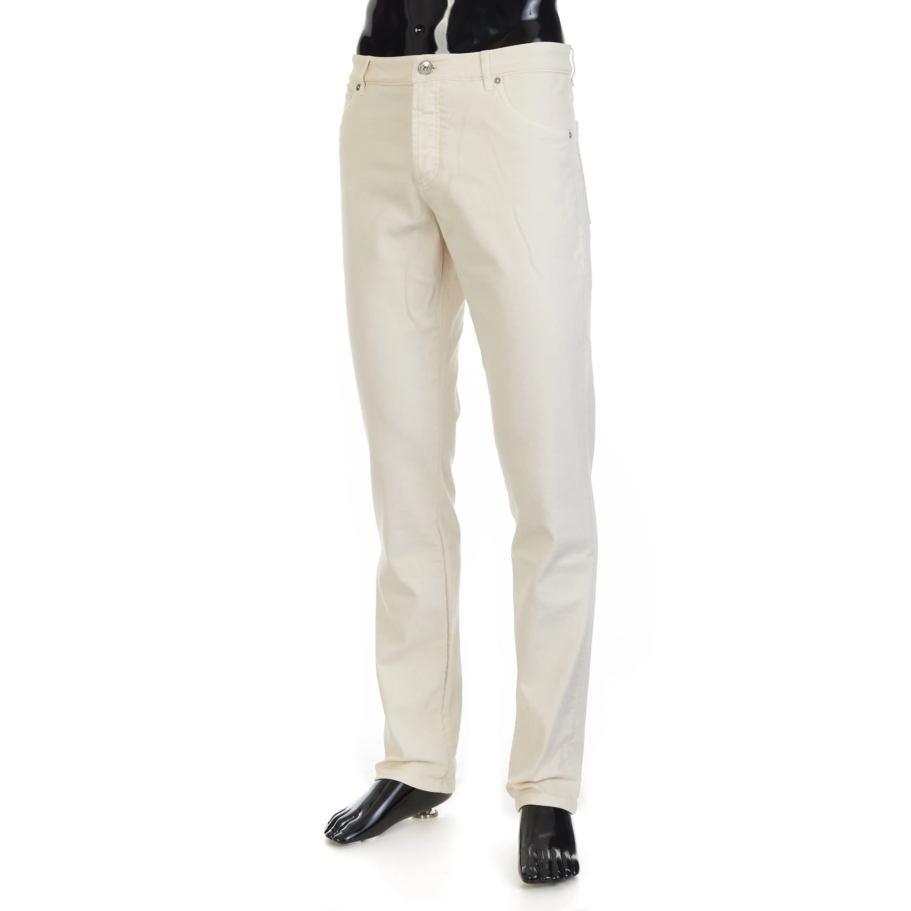 Off White Stretch Denim Trousers - Slim Fit, Five-Pocket