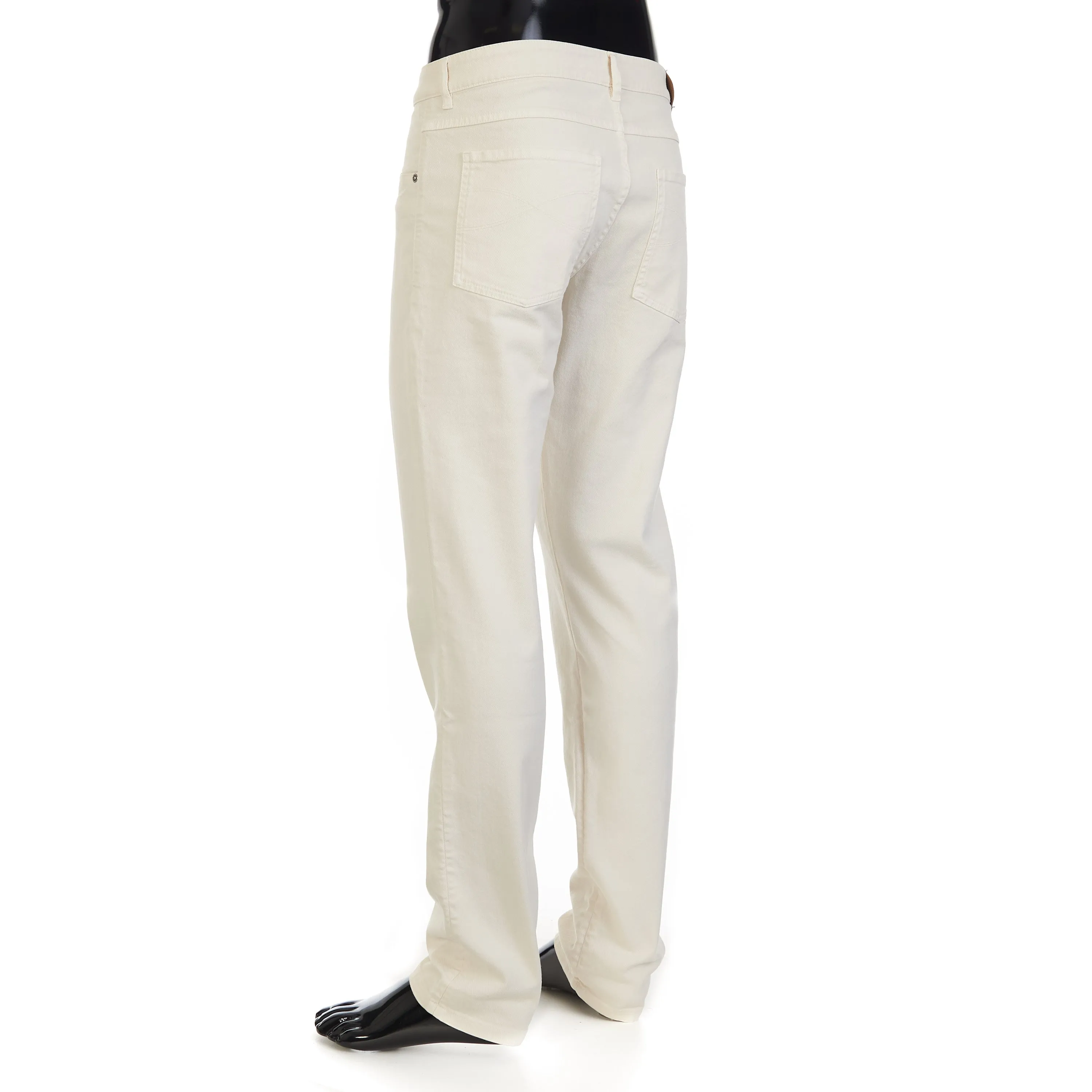 Off White Stretch Denim Trousers - Slim Fit, Five-Pocket