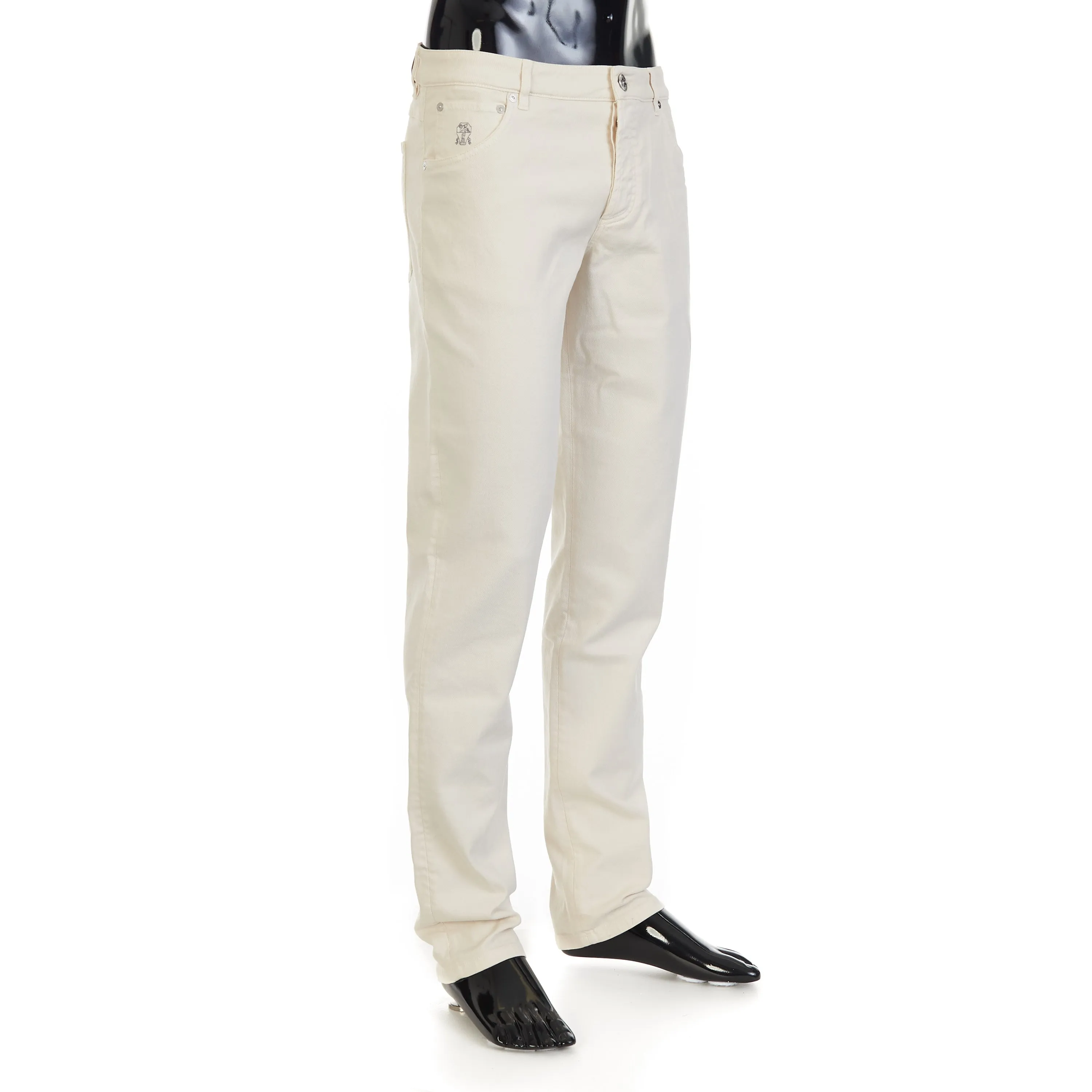 Off White Stretch Denim Trousers - Slim Fit, Five-Pocket