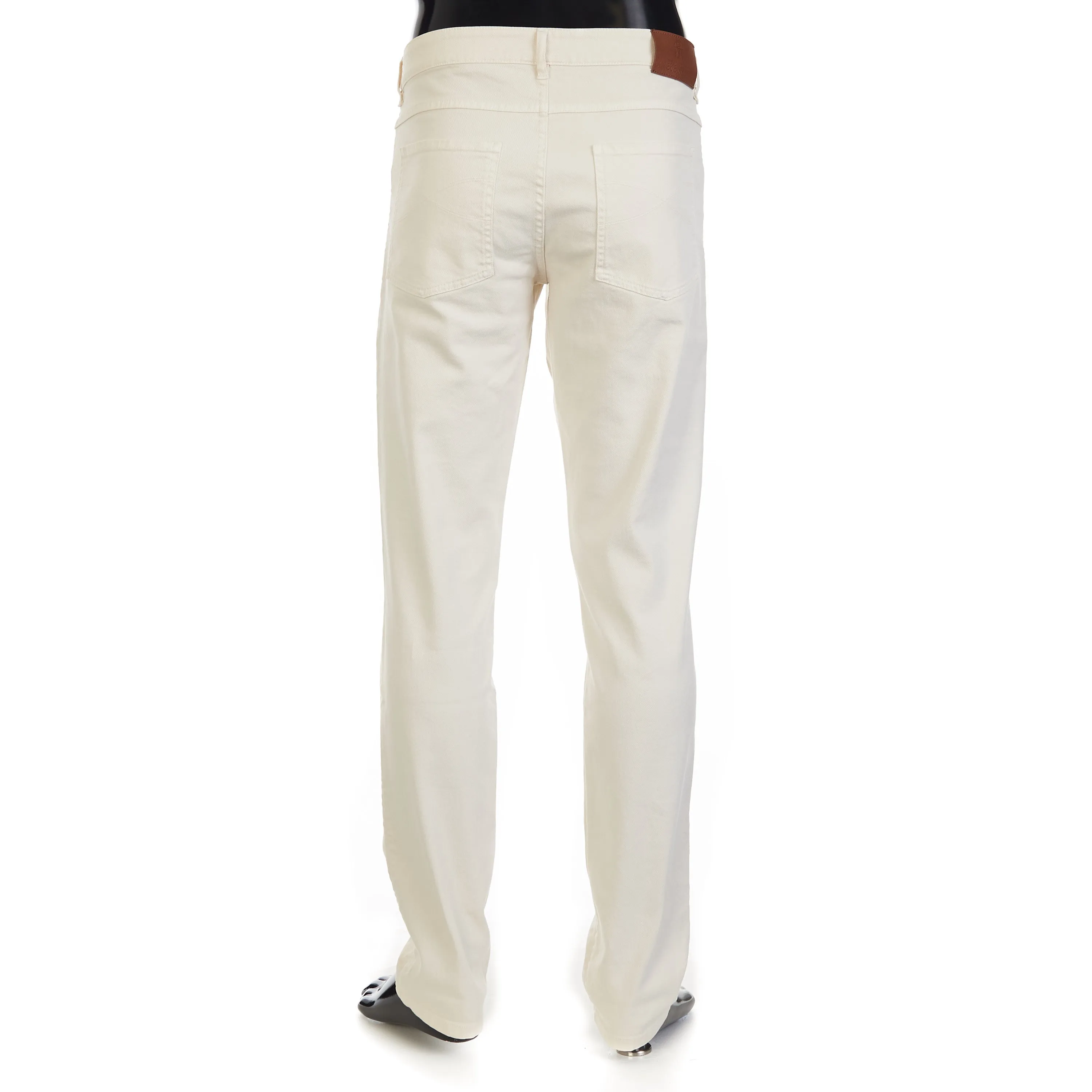 Off White Stretch Denim Trousers - Slim Fit, Five-Pocket