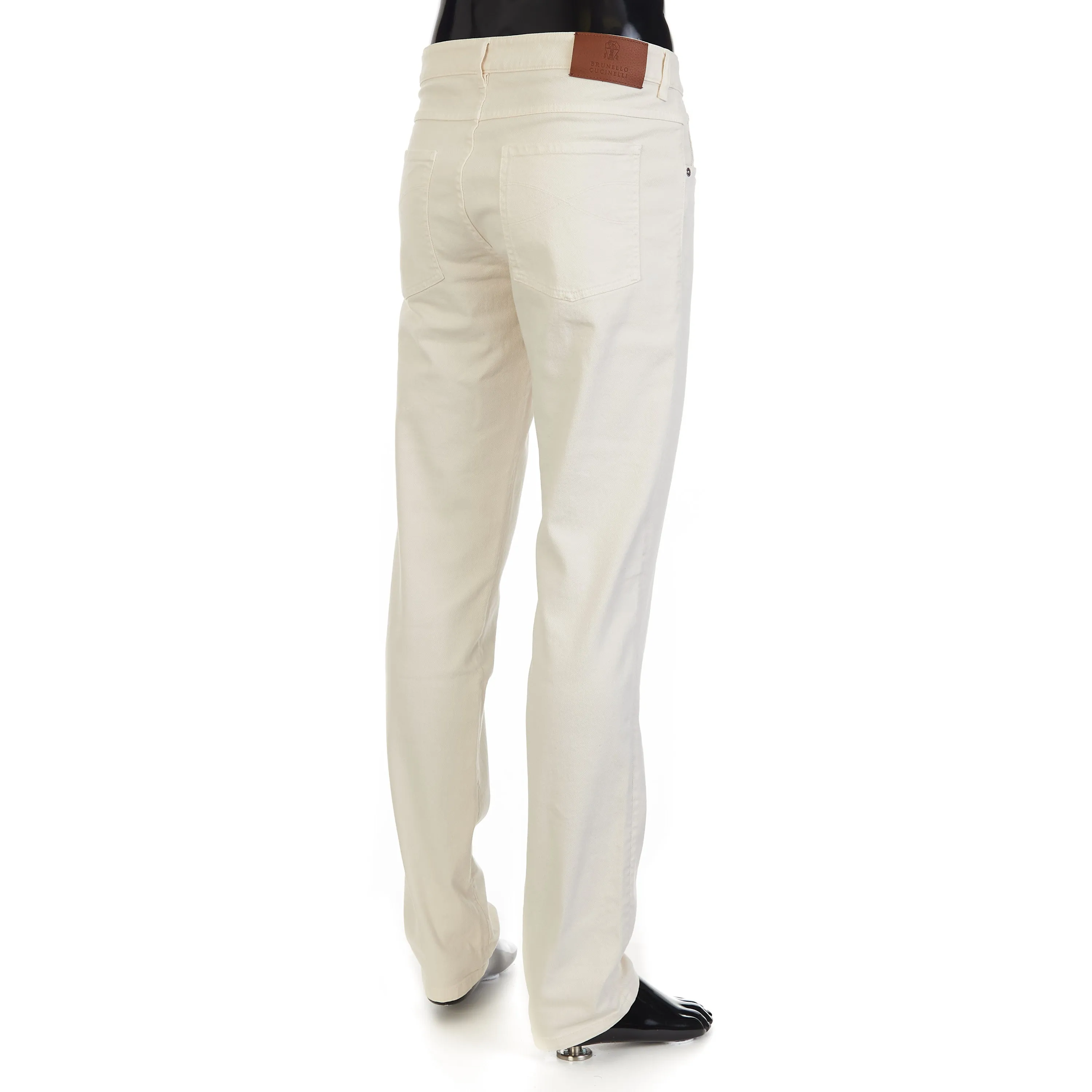 Off White Stretch Denim Trousers - Slim Fit, Five-Pocket